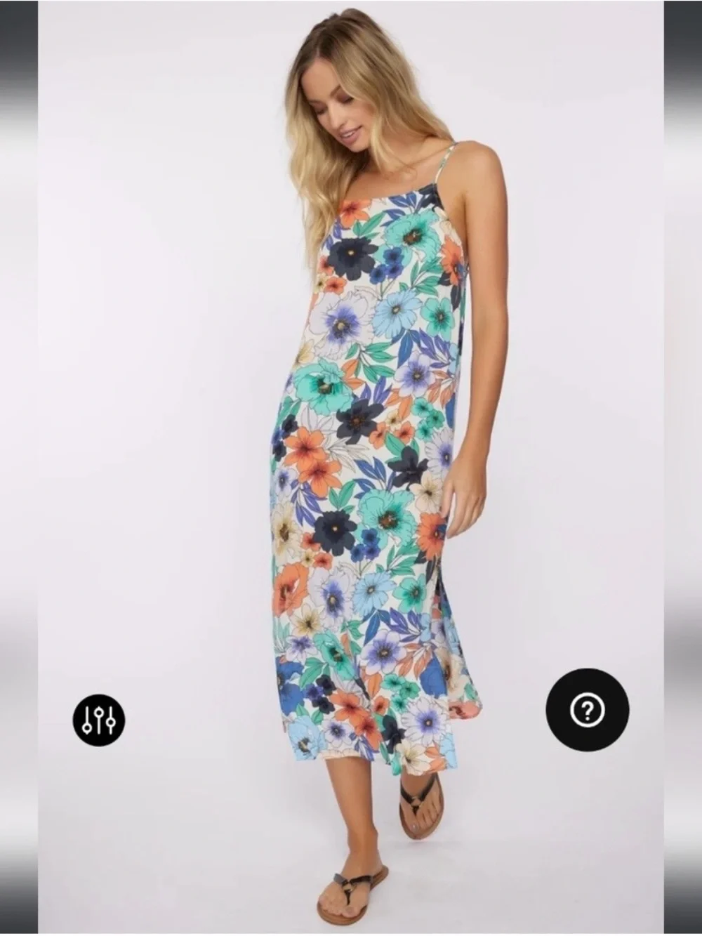 O'Neill Floral Slip Midi Dress in Teal, Orange, Navy & White - Picture 2 of 4